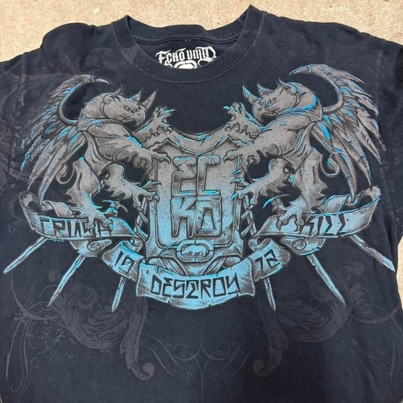 Crazy Y2K Ecko Black T Shirt Wings Crosses Grunge Goth Large - Picture 2 of 4